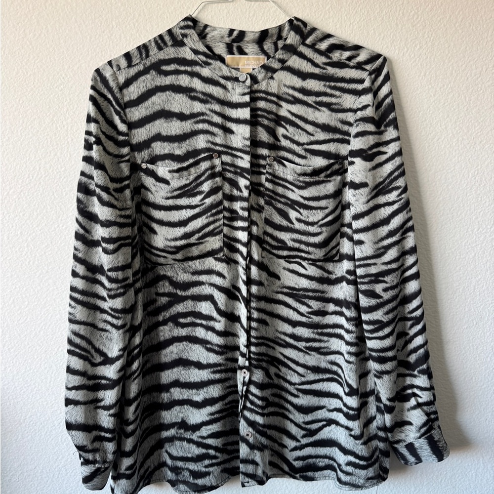 Michael Kors Black and White Zebra Print Button Down Shirt